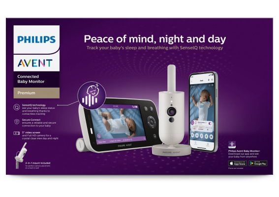Babyphone connecté Philips AVENT Premium avec traduction des pleurs, suivi du sommeil et de la respiration SCD971