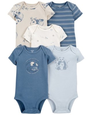 CARTER'S Kurzarm-Bodysuit Blue Panda/Airplane Junge 5-tlg. NB/Größe 56