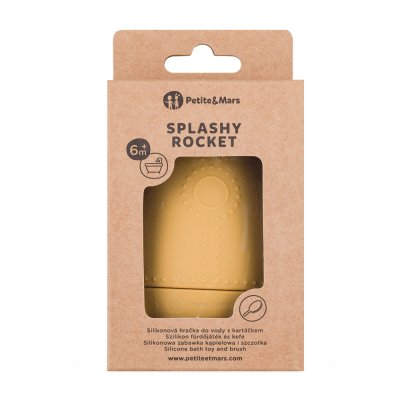 PETITE&MARS Hračka silikonová do vody s kartáčkem Splashy Rocket Intense Ochre 6m+