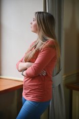 Damen T-Shirt gerafft dünn 3/4 Ärmel Outlast® - Zimtfarben