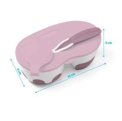BABYONO Schüssel 2 in 1 verschließbar, mit Löffel 200+150 ml lila 6m+