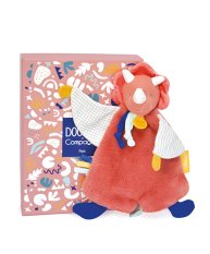 Doudou Zestaw prezentowy - Pluszowy otulacz dinozaur pomarańczowy 25 cm