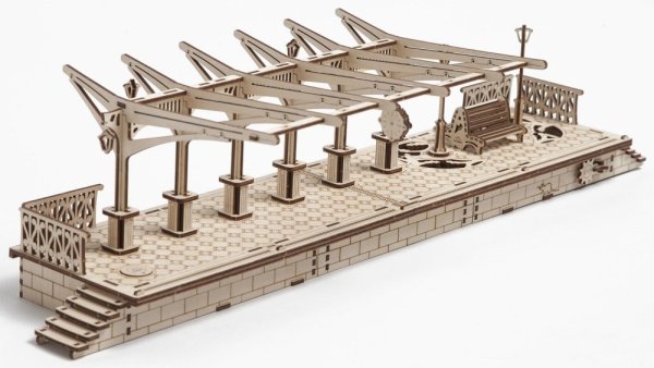 Ugears Puzzle 3D de Madeira Mecânico Plataforma Ferroviária