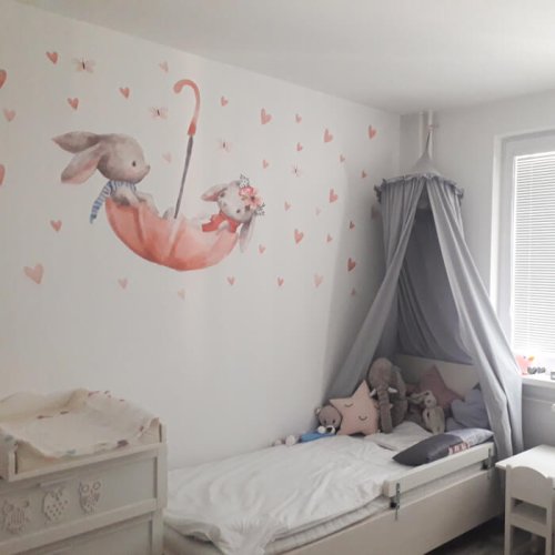 Children's wall stickers - Bunnies on an umbrella