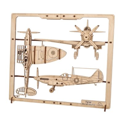 Ugears 2,5D Drewniane Mechaniczne Puzzle Model Samolot Myśliwski
