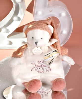 Doudou Gift Set Plush Comforter Bear with Hat Pink 25 cm