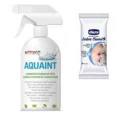 CHICCO Vlhčené obrúsky na cumlík 16 ks + AQUAINT 500 ml