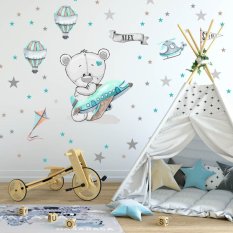 Vinilos decorativos para niños - Oso con avión y globos