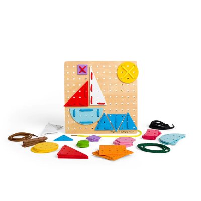 Bigjigs Toys Fa fűzős játék Geometriai formák