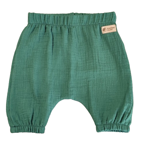 Kratke hlače iz muslina Monkey Mum® - Temno zelene