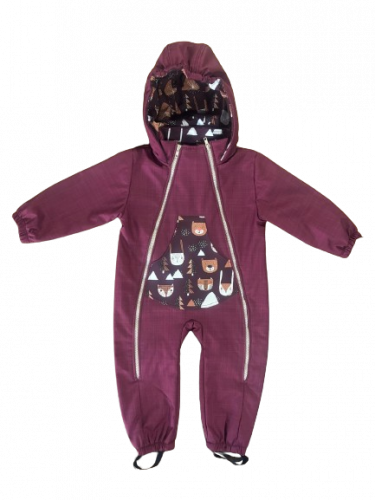 Monkey Mum® Tuta invernale in softshell con pelliccia per bambini - Cappuccetto bordeaux nella foresta - taglie 86/92