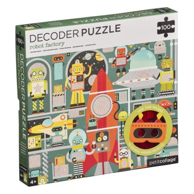 Petit Collage Puzzle robôs 100 peças com óculos 3D