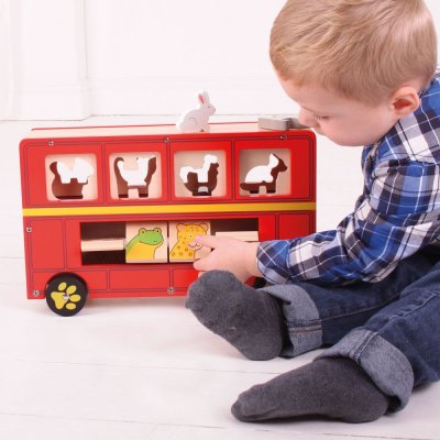 Bigjigs Toys Leseni avtobus z živalmi