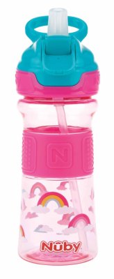 Butelka sportowa NUBY z miękką składaną słomką 360 ml, różowa, 3+
