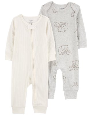 CARTER'S Pajacyk Gray Elephant + Ivory Stripe neutral MFL 2 szt. 9m/rozm. 74
