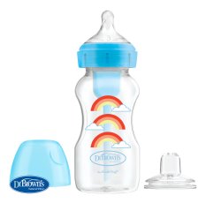 DR.BROWN'S Biberon anticolico Opzioni+ collo largo 2in1 con boccaglio 270 ml plastica, blu