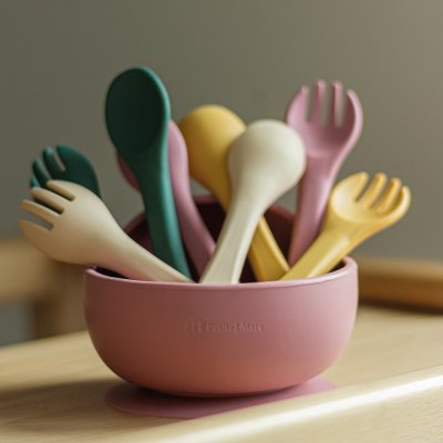 PETITE&MARS Cutlery silicone TAKE&MATCH Misty Green 6m+