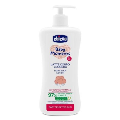 CHICCO Delikatne mleczko do ciała z dozownikiem Baby Moments Sensitive 97% składników naturalnych 500 ml