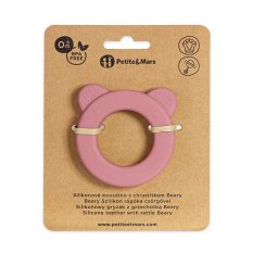 PETITE&MARS Massaggiagengive in silicone con sonaglio Beary Dusty Rose 0m+