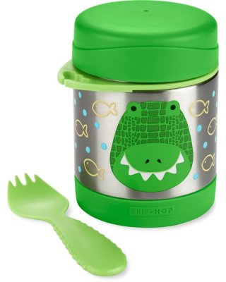 SKIP HOP Zoo Thermoskanne für Essen mit Löffel/Gabel Krokodil 325 ml, ab 3 Jahren