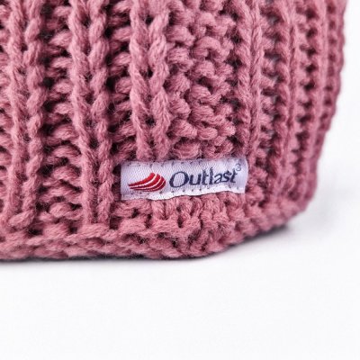 Mütze gestrickt Bindeband Bommel LA Outlast ® - altrosa