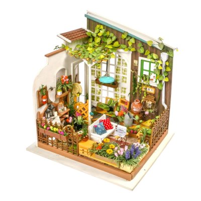 RoboTime Puzzle 3D de madeira Miniatura de casa de bonecas Terraço de jardim