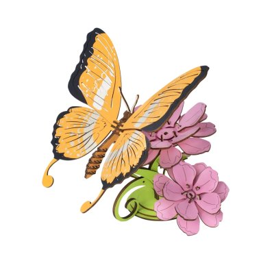 Woodcraft Drewniane puzzle 3D Motyl na kwiatach kolorowy