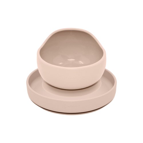 PETITE&MARS Set da pranzo in silicone TAKE&MATCH 2 pezzi piatto + ciotola Desert Sand 6m+