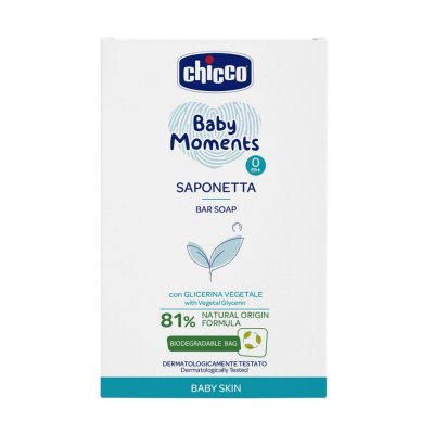 CHICCO jabón de manos sólido con glicerina vegetal Baby Moments 81% ingredientes naturales 100 g