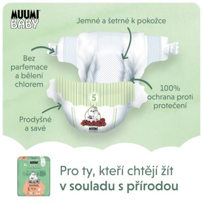 MUUMI Baby 5 Maxi+ 10-16 kg (132 Stück), Monatspackung Öko-Windeln