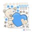 Rumsklistermärke för en pojke i blått - Nallebjörn med namn och hjärta