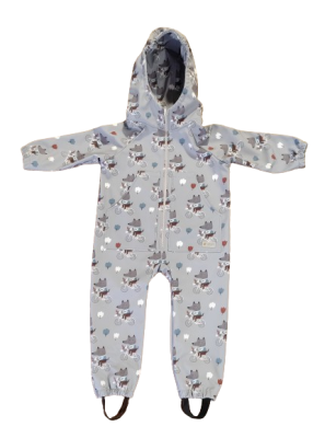 Monkey Mum® Softshell jumpsuit met membraan - Wolven op de fiets - maat 98/104, 110/116
