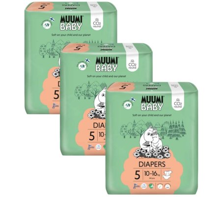 MUUMI Baby 5 Maxi+ 10-16 kg (132 Stück), Monatspackung Öko-Windeln