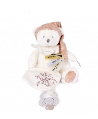 Doudou Coffret cadeau Ours en peluche avec attache-sucette et couverture rose 20 cm
