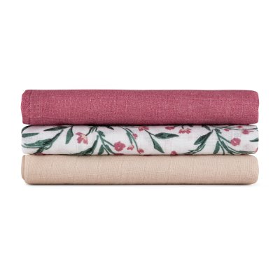 PETITE&MARS Sada plen bambusová mušelínová 3ks Moussy Pink Meadow 68 x 68 cm
