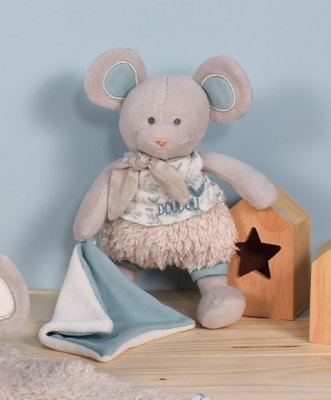 Doudou Zestaw upominkowy - Pluszowa myszka z kocykiem z bawełny organicznej 22 cm