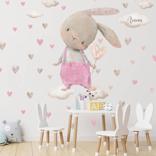 Aufkleber über dem Kinderbett für ein Baby – Hase in Pastellrosa