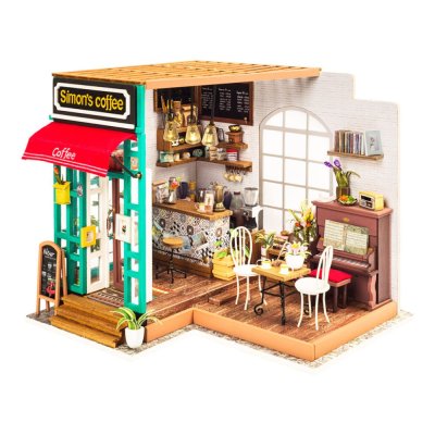 RoboTime 3D Holzpuzzle Miniatur Puppenhaus Café