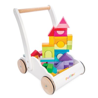 Le Toy Van Petilou Wózek z tęczowymi klockami