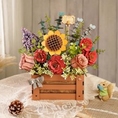 Puzzle 3D en bois RoboTime - Jardinière avec fleurs
