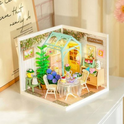 Puzzle 3D en bois RoboTime - Miniature de maison de poupée - Salle à manger confortable
