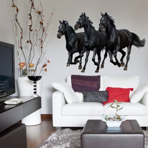 Стикер за стена - Три черни коня N.1 – 60 × 90 см