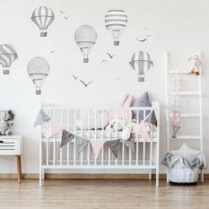 Vinilos para habitación infantil - Globos aerostáticos grises N.3. – Globos aerostáticos y avión.