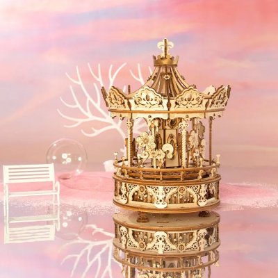 RoboTime Drewniane Puzzle 3D Pozytywka Romantyczna Karuzela