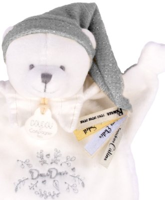 Doudou Presentförpackning Plysch snuttefilt nalle med mössa grå 25 cm
