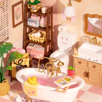 Puzzle 3D en bois RoboTime Miniature de maison de poupée Salle de bain pour filles