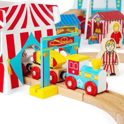 Bigjigs Rail Pista de comboio de madeira feira divertida 54 peças