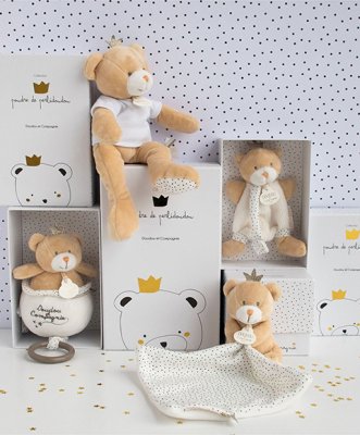 Set cadou Doudou - Jucărie cu suport pentru suzetă, ursuleț rege, 15 cm