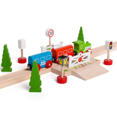 Bigjigs Rail Set med trafikmärken i trä