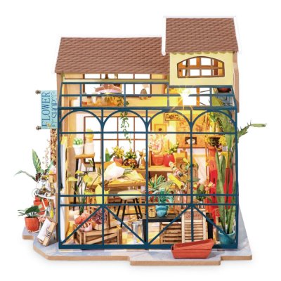 RoboTime Drewniane puzzle 3D Miniatura Domku Kwiaciarnia